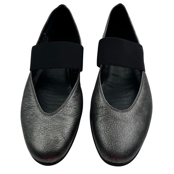 The Flexx Metallic Gunmetal Gray Leather Mary Jane Comfort Shoes Women's Size 8 - Picture 2 of 8